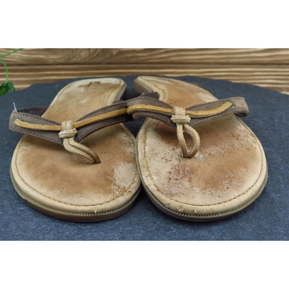 Sperry Top-Sider Women's Size 7 Brown Leather Thong Flip Flop Sandals Casual - Picture 2 of 7